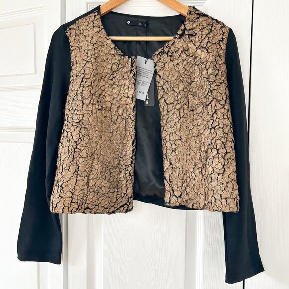 NWT Krisa Revolve Gold & Black Textured Open Front Jacket Size Large - Picture 1 of 4